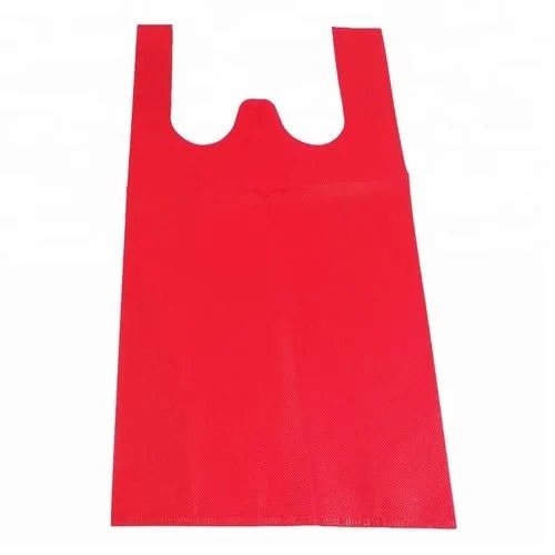 Red Plain Non Woven And W Cut Type Carry Bag For Shopping - Size 11X14 Inches