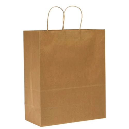 Rectangular Plain Recyclable Brown Paper Shopping Bag With Rope Handle