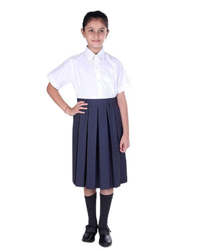 Short Sleeves Spread Collar Plain Cotton Shirt And Skirt Middle School Dress Age Group: 10 To 15