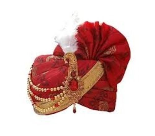 Red Stylish And Traditional Handmade Organza Groom Safa For Wedding