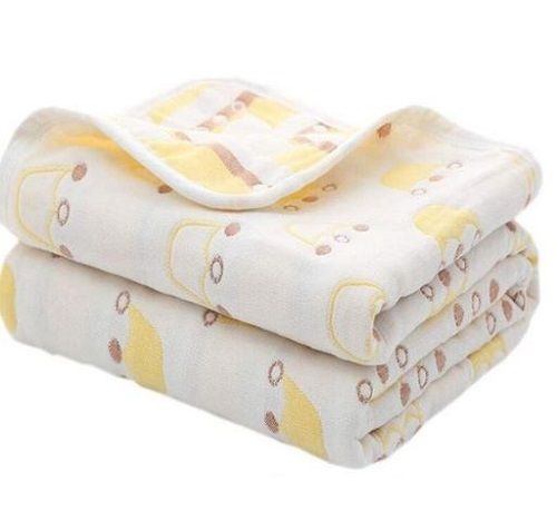 Yellow 1.84 G/Cubic Metre (G/M3) Stitched Crown Print Pure Soft Cotton Blanket For Baby