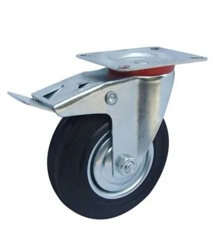 14X5X14 Inches Galvanized Steel And Rubber Trolley Caster Wheel Hole Size: 5 Millimeter (Mm)