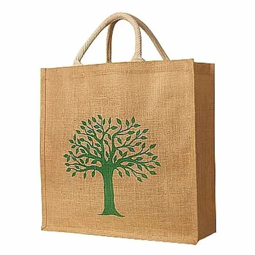 शॉपिंग के लिए इको फ्रेंडली फ्लेक्सीलूप हैंडल प्रिंटेड जूट प्रोमोशनल बैग 
