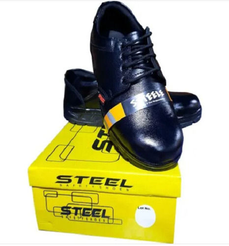 Black Eva And Pu Steel Toe Based Leather Safety Shoes For Boys