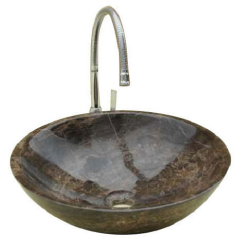 Brown Round Glossy Finish Marble Wash Basin For Bathroom