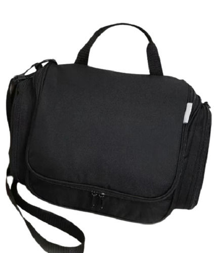 Black Zipper Top Patch Handle Canvas Organizer Bag 