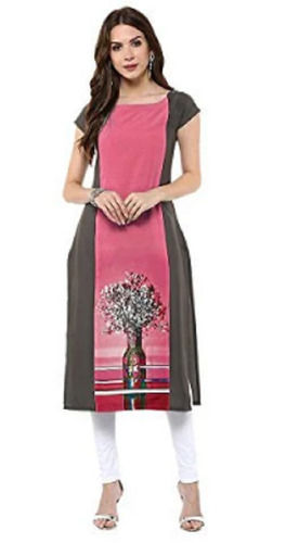 Multicolor 36 Inch Length Polyester Printed Modern Half Sleeve Kurtis