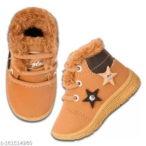 ब्राउन आरामदायक नॉन स्लिप राउंड लेदर और लेस के साथ Pu किड्स शूज़