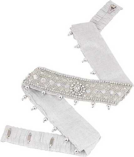 Party Wear Ladies Adjustable Embroidered White Fabric Belt