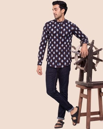 Casual Wear Mens Full Sleeve Brown Printed Cotton Shirt