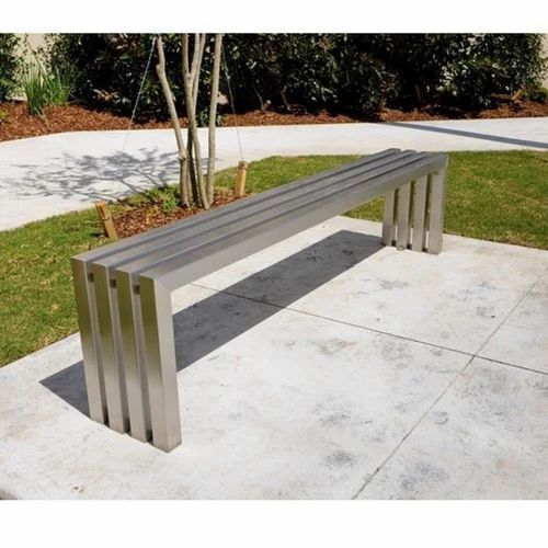 Silver Chrome Polished Modern 3 Seater Stainless Steel Garden Bench