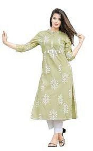 Casual Wear Regular Fit 3/4th Sleeve Round Neck Readymade Printed Ladies Kurtis