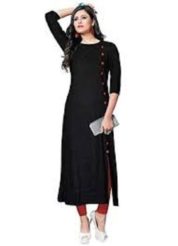 Casual Wear Regular Fit 3/4th Sleeve Round Neck Readymade Rayon Plain Ladies Kurtis