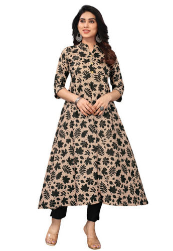 3/4th Sleeves Button Closure Floral Printed Rayon Kurti