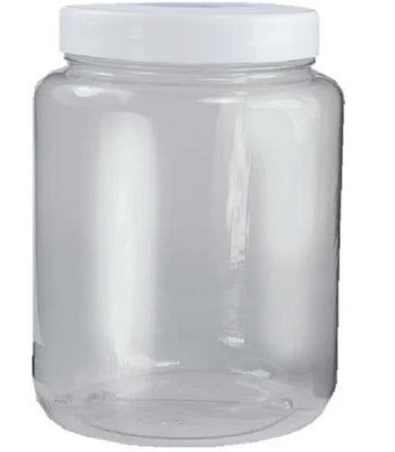 भंडारण के लिए सफेद 750 मिलीलीटर और गोल चमकदार पारदर्शी प्लास्टिक जार