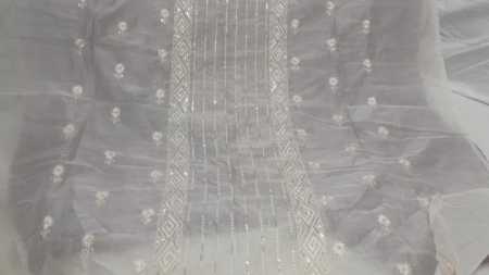 Shinny Chanderi Machined Embroidered Fabric