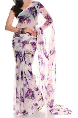 Embroidery Work Bollywood Casual Wear Printed Chiffon Saree For Ladies