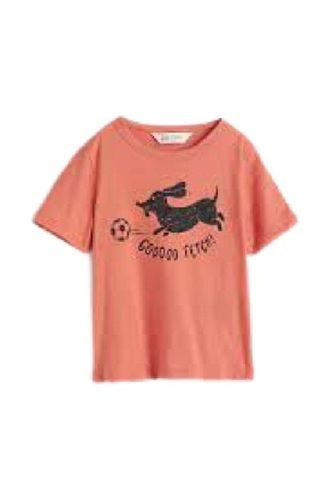 Breathable Kids Peach With Black Printed Round Neck Short Sleeve Casual Wear Cotton T Shirt