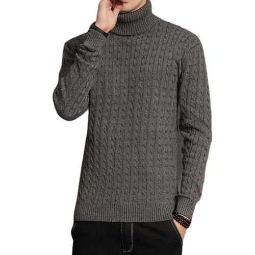 Grey Long Sleeves Computer Knitted Woolen High Neck Sweater For Men Use 