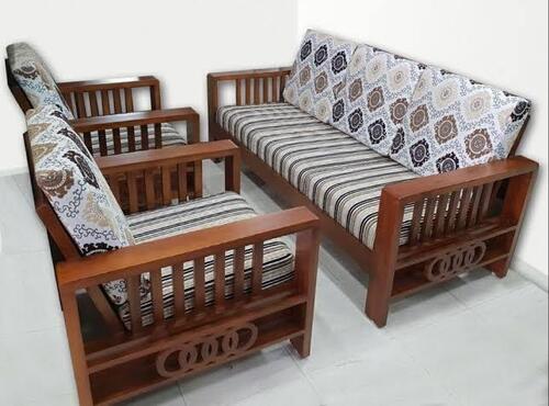 Modern Five Seater Teak Wooden Sofa Set For Living Room