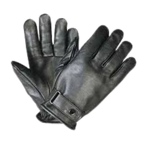 Black Plain Pattern Light Weight Full Finger Leather Gloves For Mens 