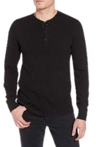 Plain Pattern Round Neck Button Closure Long Sleeve Cotton T Shirt For Men'S Age Group: Above 18