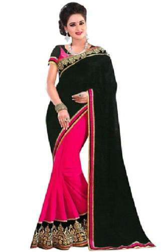 Party Wear Soft And Comfortable Georgette Patch Work Embroidered Fancy Saree For Ladies