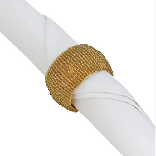 1.5 Inches Wedding Golden Round Beaded Napkin Rings 