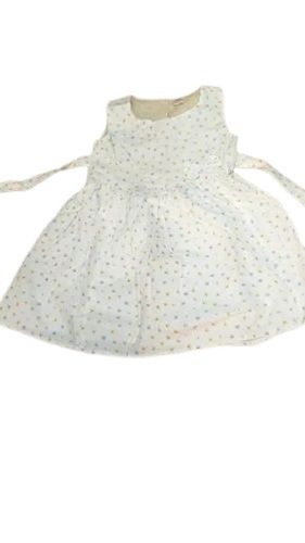 White Dot Printed Sleeveless Cotton Kids Frocks For Summer Use