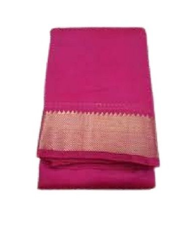 Pink Plain Pattern Traditional Wear Light Weight Classy Cotton Saree With Blouse Piece