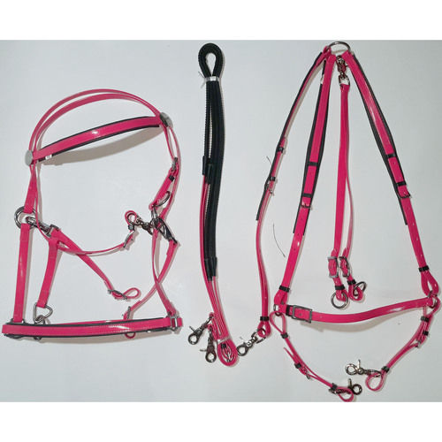 Pony Cob Full Red PVC Horse Bridle Complete Set With Rein And Breastplate