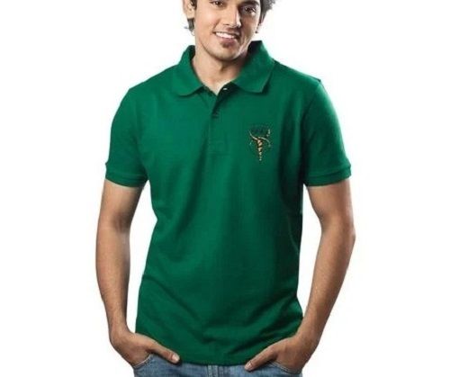 Green Short Sleeves Plain Polo Collar Cotton T Shirt For Men Use