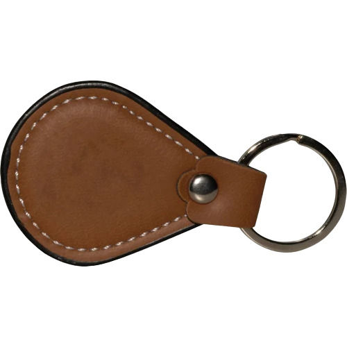 Red 4 Inches Plain Stainless Steel And Leather Key Chain 