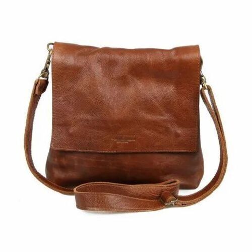 Brown Adjustable Strap Moisture Proof Leather Zipper Closure Sling Bag For Ladies