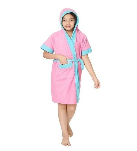 Cozy Short Sleeves Plain Dyed Ultra Soft Polyester Bathrobes For Children Belt Size: 1.5 Meter