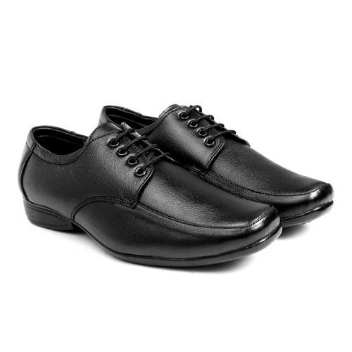 Black Formal Wear Round Toe Plain Artificial Leather Shoes For Mens