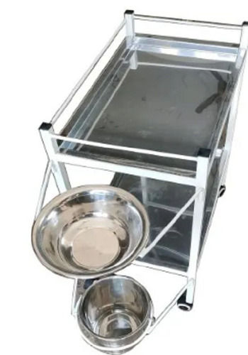 Stainless Steel Rectangular Polished Instrument Trolley with Rails