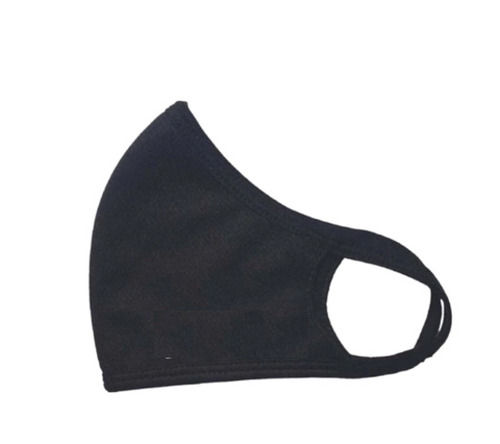 Black 7 Inches Reusable Plain Cotton Face Mask With Ear Loop For Anti Pollution 