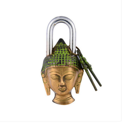 Golden 7X2X15 Cm Shiny Polished Finish Brass Buddha Shape Head Door Locks 