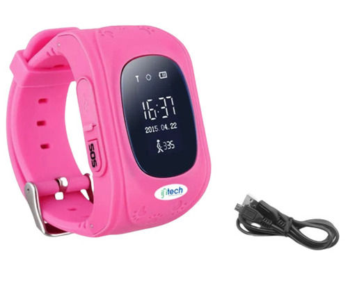 Pink Comfortable And Waterproof Plain Rubber Alarm Wrist Watches With Charging Cable