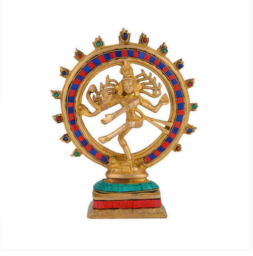 Indian Regional Style Gold Finish Brass Metal Natraj Statue