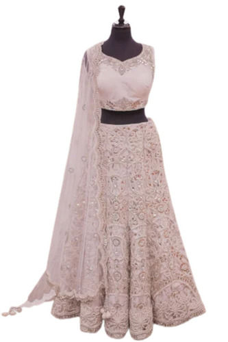 White Stone Work Wedding Wear Anti Wrinkle Designer Bridal Lehenga With Dupatta