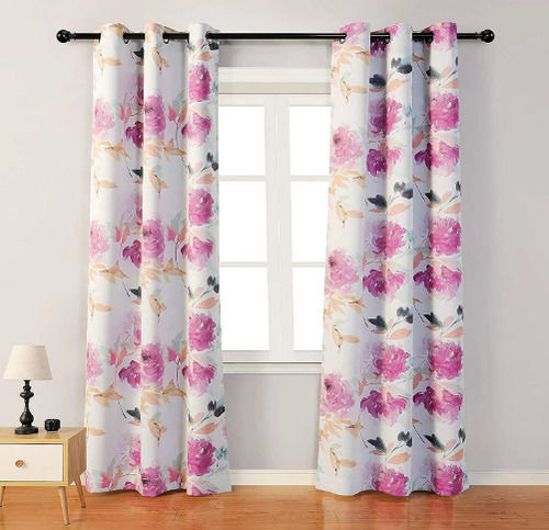 Pink 7 X 4 Feet Bedroom Polyester Printed Designer Curtains For Home