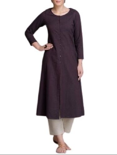 Formal Wear Breathable Comfortable Three Fourth Sleeves Plain Rayon Kurti For Ladies Bust Size: 20 Inch (In)