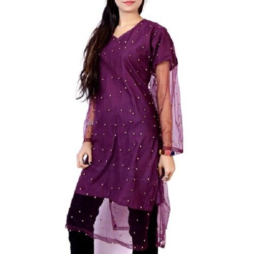 Party Wear Breathable Short Sleeve Net Polyester Designer Kurti For Ladies Bust Size: 29  Centimeter (Cm)