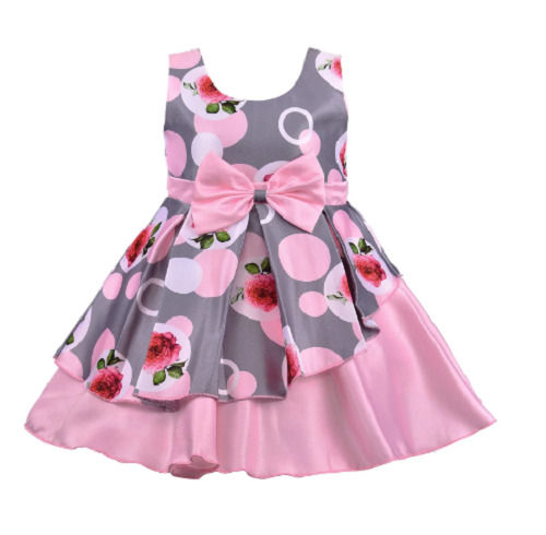 Party Wear Sleeveless Laces Decoration Cotton Printed Baby Frocks