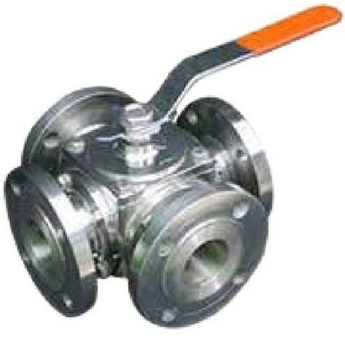 Silver Plain Surface Light Weight Mirror Like Finish Polished Round 4 Way Ball Valve