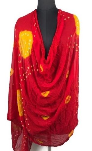 Red 1.5 Meter Length Cotton Bhandhej Dupatta For Ladies