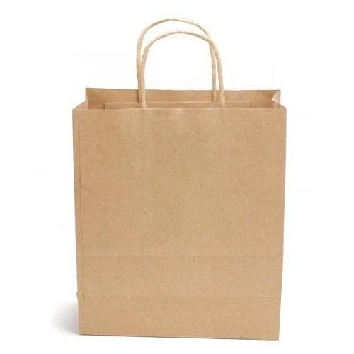 Brown 10 Kilograms Holding Capacity Flexiloop Handle Biodegradable Plain Kraft Paper Bag