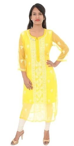 3 By 4 Sleeves Simple Party Wear Georgette Kurti Bust Size: 32 Inch (In)